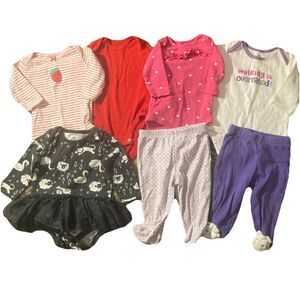 Baby Girl Infant 0-3M Carter's Bodysuit & Pajama Pants Lot (7 PCs)